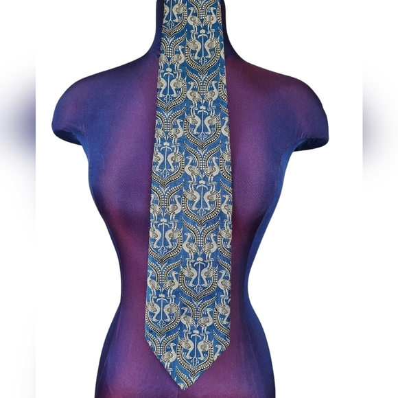 Vintage Superba Dacron Polyester Blue & Gray Peacock Necktie Men's A101 - Picture 9 of 9